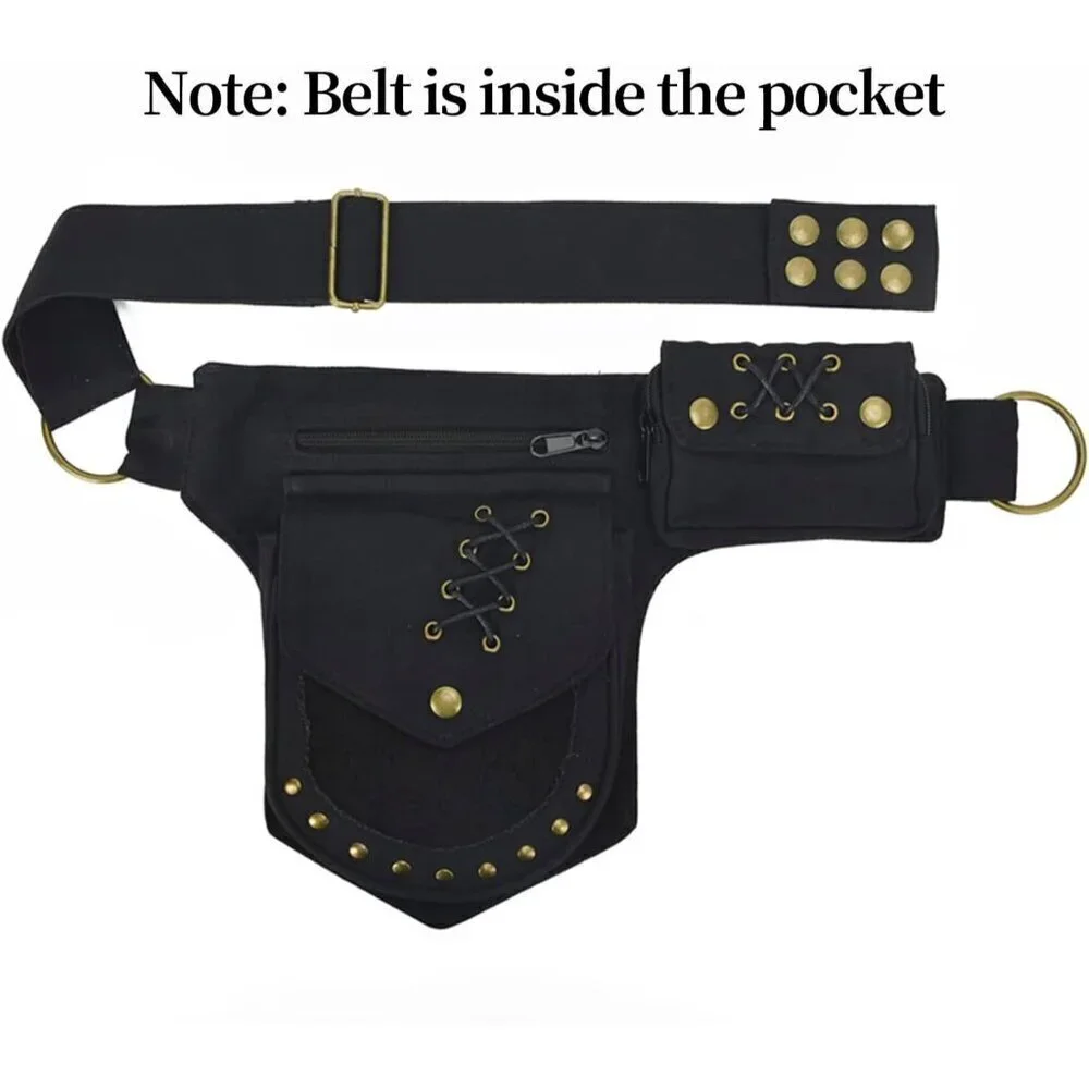 💫 Men Black Waist Bag Faire Festival Lace Utility Hip Accessories Fanny Pack